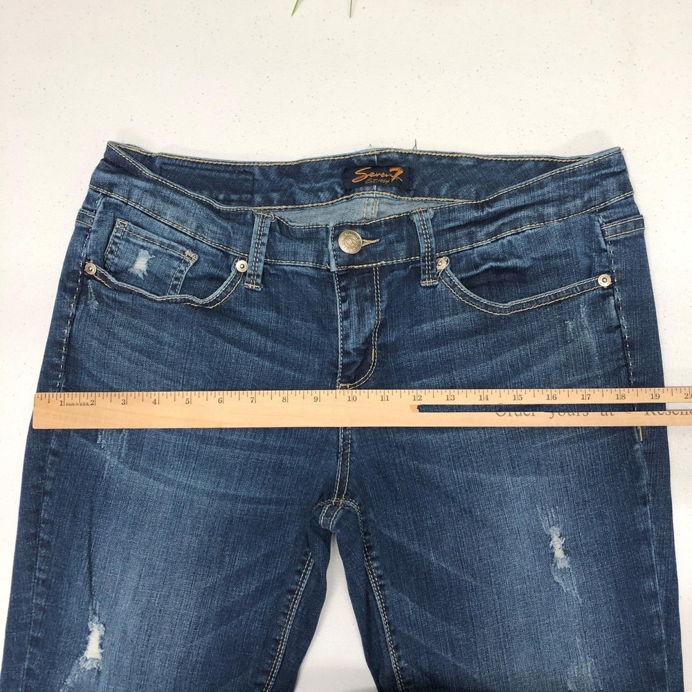 Seven7 Capri Jeans Womens 10 Blue Mid Rise Distressed Embroidered Stretch Denim - Picture 7 of 13